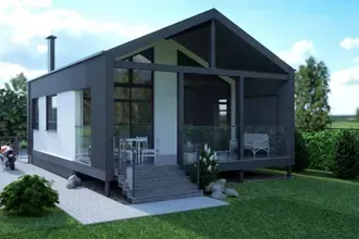 Коттедж со встроенной террасой и вторым светом: стиль барнхаус