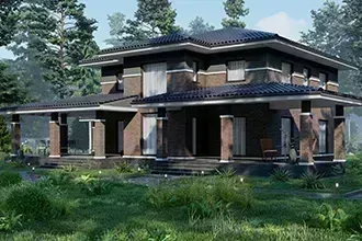 Проект двухэтажного дома KoRAiT 195,5м2 в стиле Райта