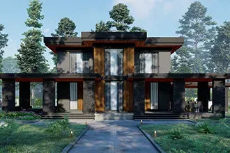 Проект двухэтажного дома с плоской крышей HYPER VILLA 200м2