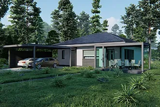 Проект одноэтажного дома WINDOWS MIR площадью 90м2