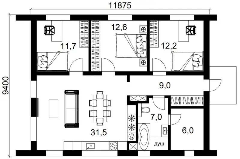 Первый этаж проекта FH-90B Windows Barn