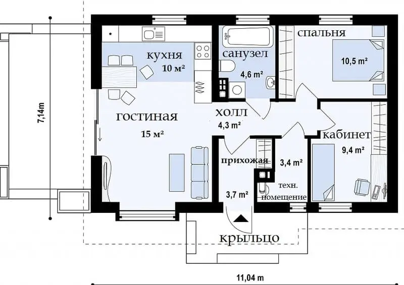 Дом на три комнаты из газобетона